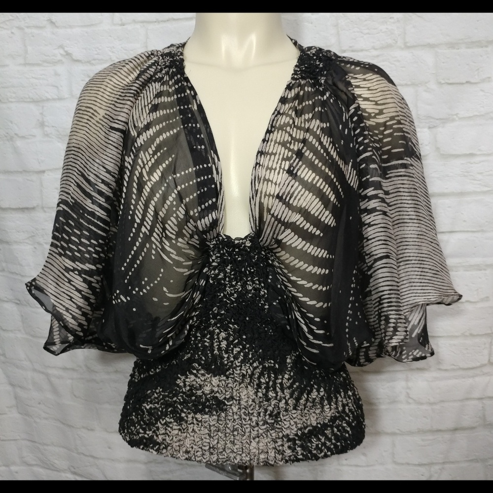 ZARA Woman Silk Black Stretch Top Large
